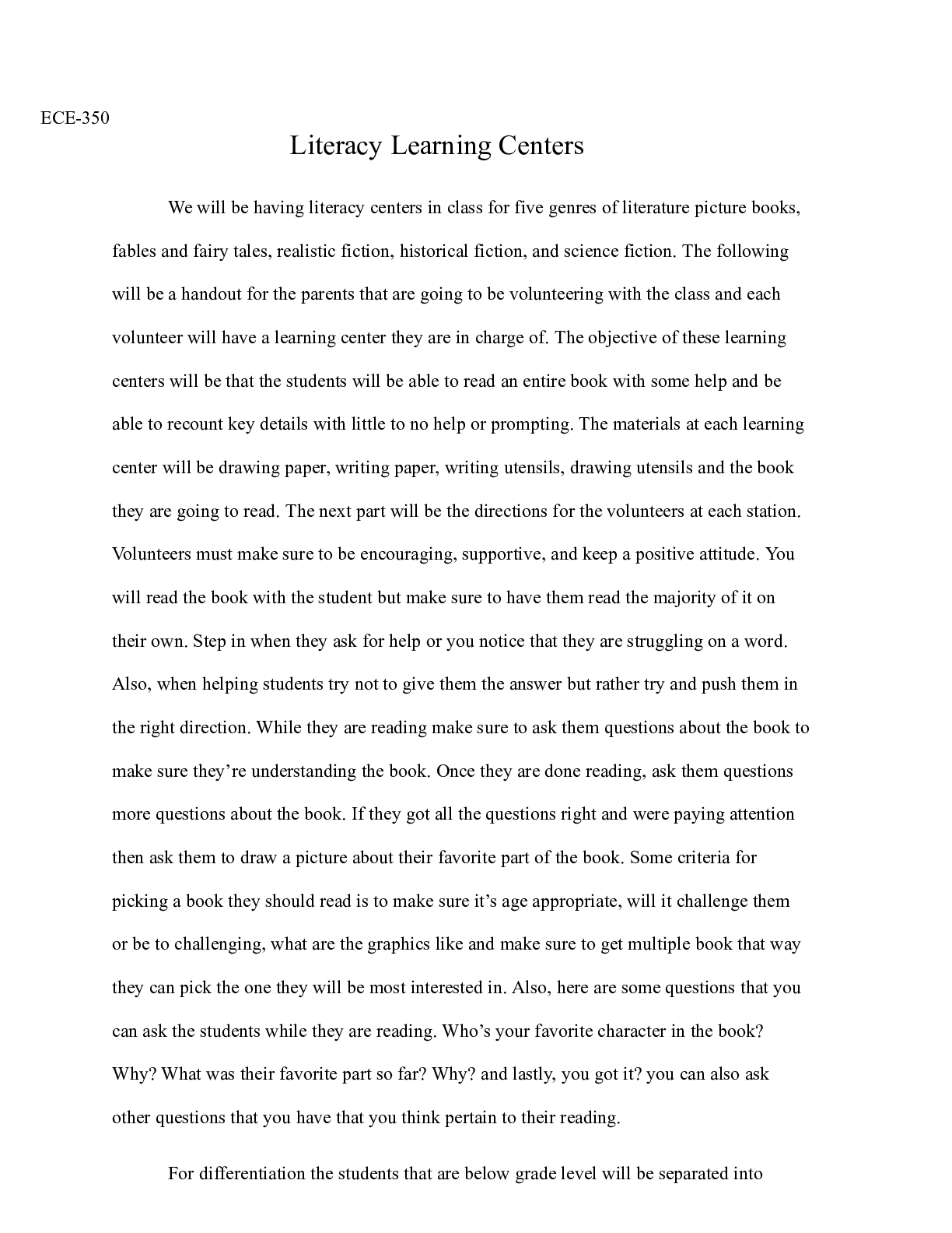 Preview image of Literacy_Learning_Centers.docx(1)  ECE-350                                      Literacy L document